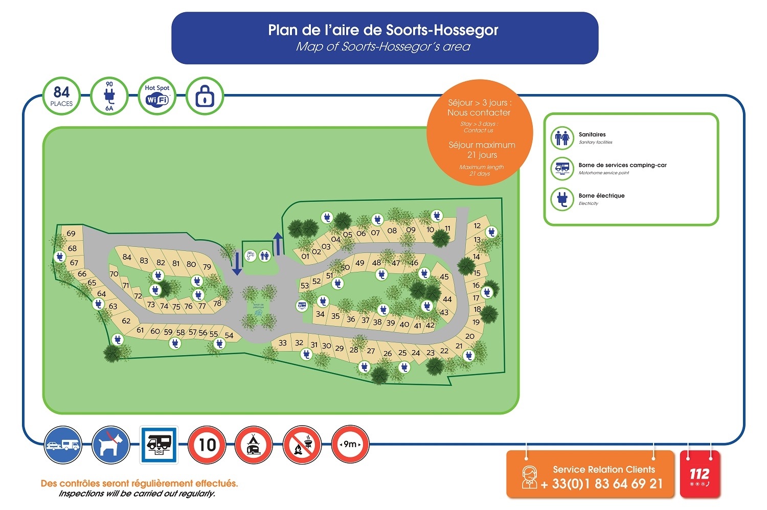 Plan de l'aire de camping-car de Soorts-Hossegor